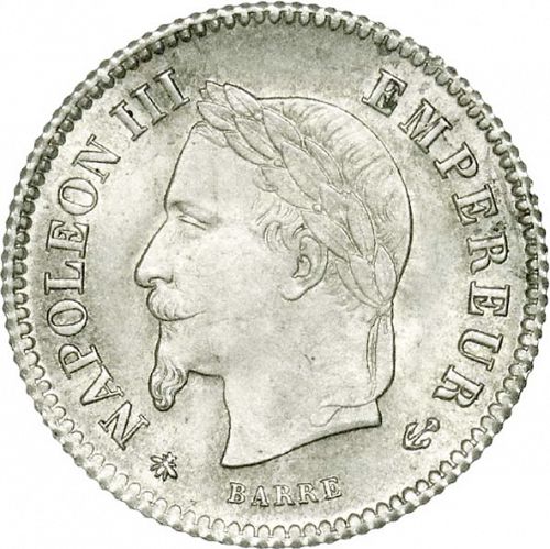 20 Centimes Obverse Image minted in FRANCE in 1867A (1852-1870 - Napoléon III)  - The Coin Database