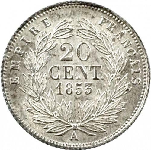 20 Centimes Reverse Image minted in FRANCE in 1853A (1852-1870 - Napoléon III)  - The Coin Database
