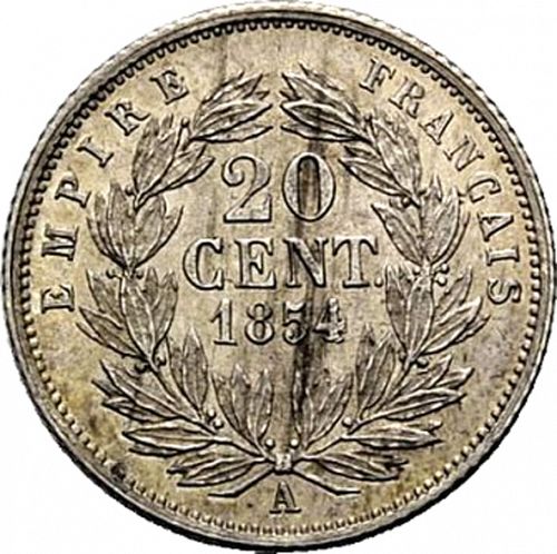 20 Centimes Reverse Image minted in FRANCE in 1854A (1852-1870 - Napoléon III)  - The Coin Database