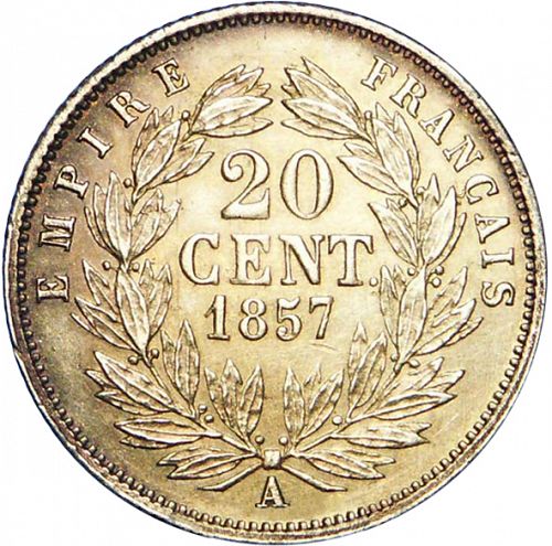 20 Centimes Reverse Image minted in FRANCE in 1857A (1852-1870 - Napoléon III)  - The Coin Database