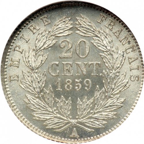 20 Centimes Reverse Image minted in FRANCE in 1859A (1852-1870 - Napoléon III)  - The Coin Database