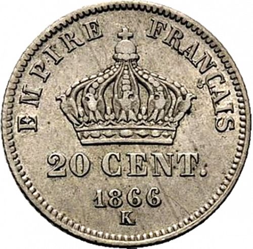 20 Centimes Reverse Image minted in FRANCE in 1866K (1852-1870 - Napoléon III)  - The Coin Database