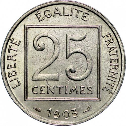 25 Centimes Reverse Image minted in FRANCE in 1903 (1871-1940 - Third Republic)  - The Coin Database