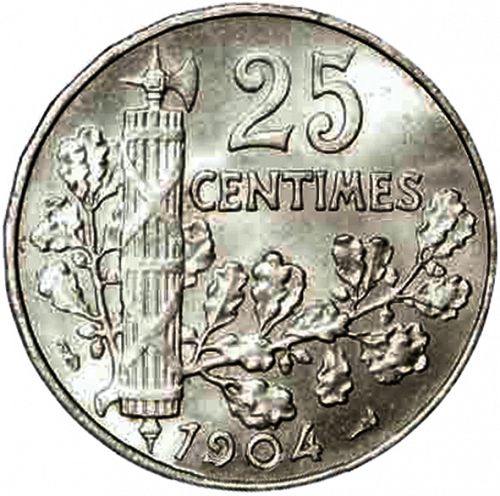 25 Centimes Reverse Image minted in FRANCE in 1904 (1871-1940 - Third Republic)  - The Coin Database