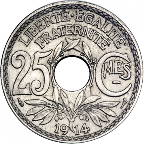 25 Centimes Reverse Image minted in FRANCE in 1914 (1871-1940 - Third Republic)  - The Coin Database