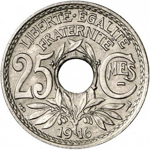 25 Centimes Reverse Image minted in FRANCE in 1916 (1871-1940 - Third Republic)  - The Coin Database