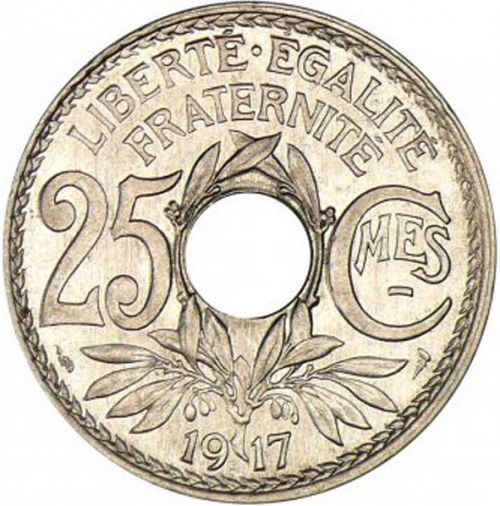 25 Centimes Reverse Image minted in FRANCE in 1917 (1871-1940 - Third Republic)  - The Coin Database