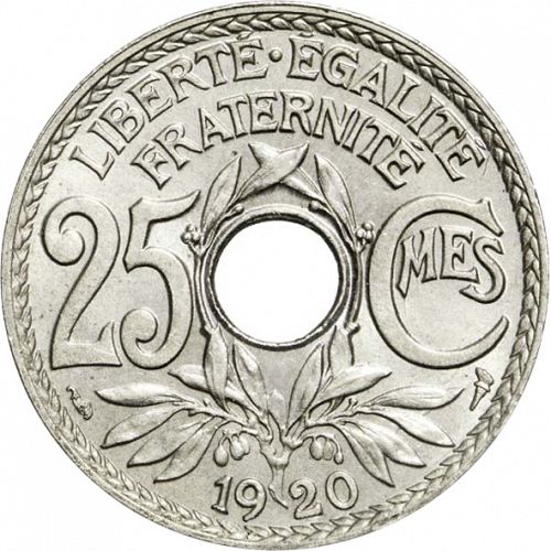 25 Centimes Reverse Image minted in FRANCE in 1920 (1871-1940 - Third Republic)  - The Coin Database