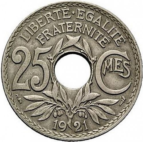 25 Centimes Reverse Image minted in FRANCE in 1921 (1871-1940 - Third Republic)  - The Coin Database
