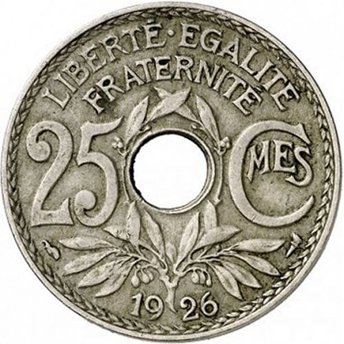 25 Centimes Reverse Image minted in FRANCE in 1926 (1871-1940 - Third Republic)  - The Coin Database