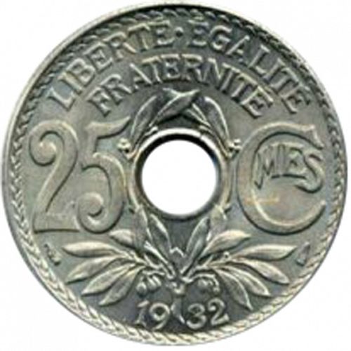 25 Centimes Reverse Image minted in FRANCE in 1932 (1871-1940 - Third Republic)  - The Coin Database