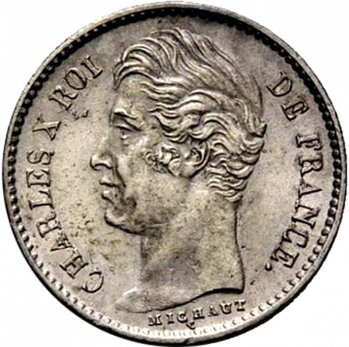 1/4 Franc Obverse Image minted in FRANCE in 1827A (1824-1830 - Charles X)  - The Coin Database