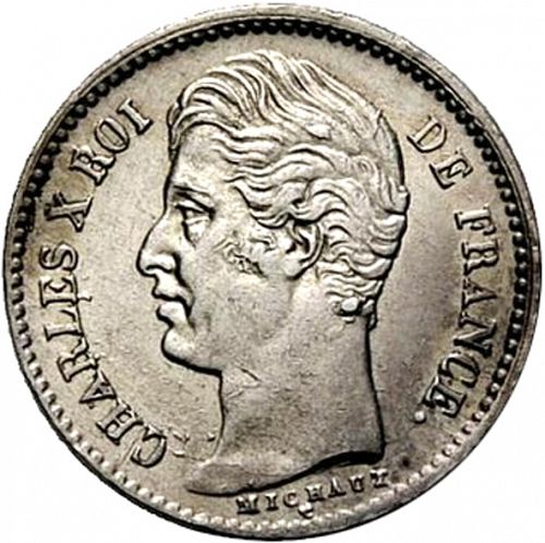 1/4 Franc Obverse Image minted in FRANCE in 1828A (1824-1830 - Charles X)  - The Coin Database