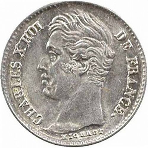 1/4 Franc Obverse Image minted in FRANCE in 1829W (1824-1830 - Charles X)  - The Coin Database