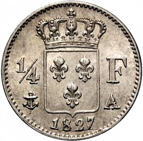 1/4 Franc Reverse Image minted in FRANCE in 1827A (1824-1830 - Charles X)  - The Coin Database