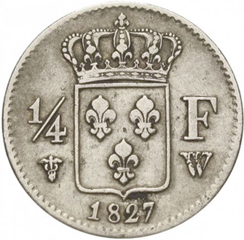 1/4 Franc Reverse Image minted in FRANCE in 1827W (1824-1830 - Charles X)  - The Coin Database