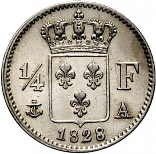 1/4 Franc Reverse Image minted in FRANCE in 1828A (1824-1830 - Charles X)  - The Coin Database