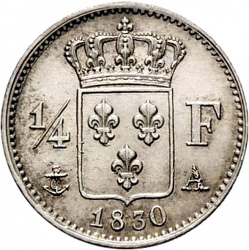 1/4 Franc Reverse Image minted in FRANCE in 1830A (1824-1830 - Charles X)  - The Coin Database