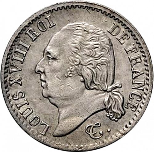1/4 Franc Obverse Image minted in FRANCE in 1818A (1814-1824 - Louis XVIII)  - The Coin Database