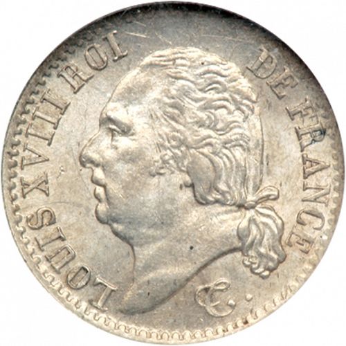 1/4 Franc Obverse Image minted in FRANCE in 1818W (1814-1824 - Louis XVIII)  - The Coin Database