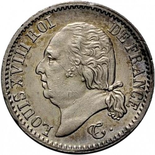 1/4 Franc Obverse Image minted in FRANCE in 1821A (1814-1824 - Louis XVIII)  - The Coin Database