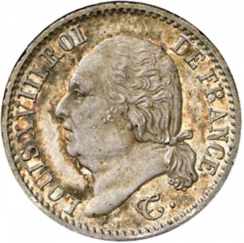 1/4 Franc Obverse Image minted in FRANCE in 1822A (1814-1824 - Louis XVIII)  - The Coin Database