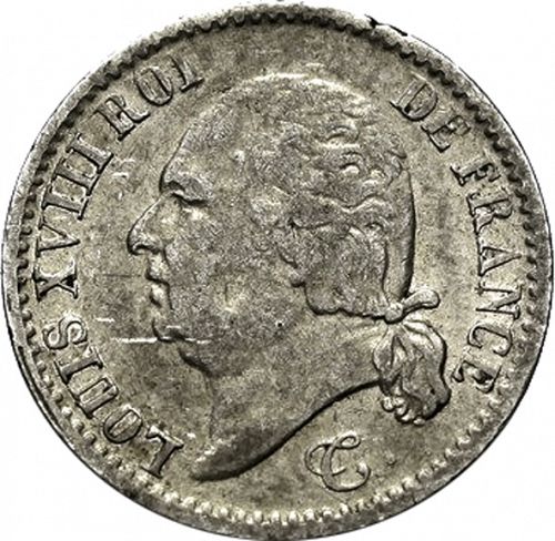 1/4 Franc Obverse Image minted in FRANCE in 1823W (1814-1824 - Louis XVIII)  - The Coin Database