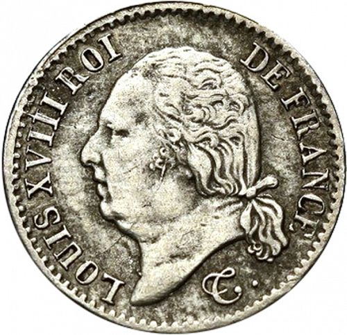 1/4 Franc Obverse Image minted in FRANCE in 1824L (1814-1824 - Louis XVIII)  - The Coin Database