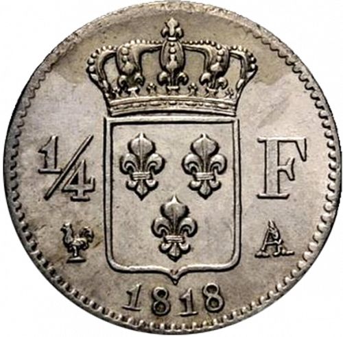 1/4 Franc Reverse Image minted in FRANCE in 1818A (1814-1824 - Louis XVIII)  - The Coin Database