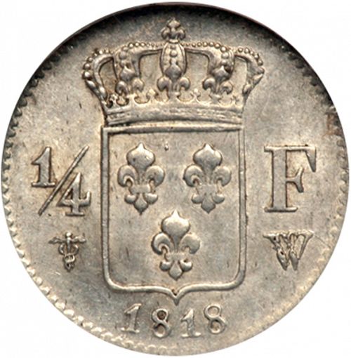 1/4 Franc Reverse Image minted in FRANCE in 1818W (1814-1824 - Louis XVIII)  - The Coin Database