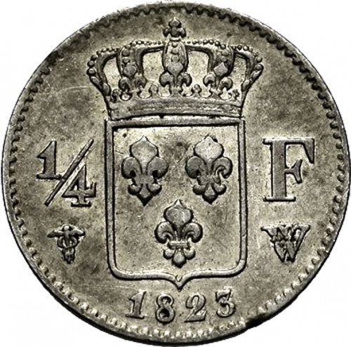 1/4 Franc Reverse Image minted in FRANCE in 1823W (1814-1824 - Louis XVIII)  - The Coin Database