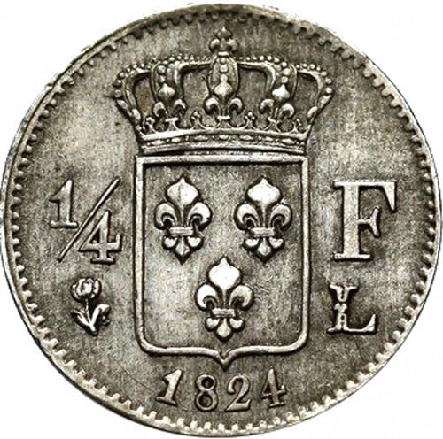 1/4 Franc Reverse Image minted in FRANCE in 1824L (1814-1824 - Louis XVIII)  - The Coin Database
