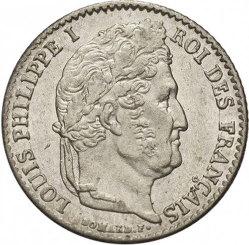 1/4 Franc Obverse Image minted in FRANCE in 1837A (1830-1848 - Louis Philippe I)  - The Coin Database