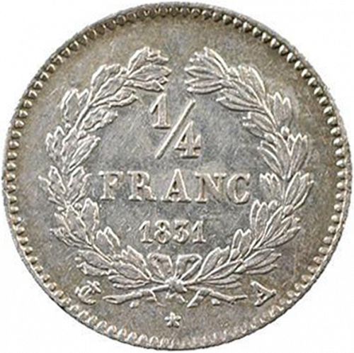 1/4 Franc Reverse Image minted in FRANCE in 1831A (1830-1848 - Louis Philippe I)  - The Coin Database