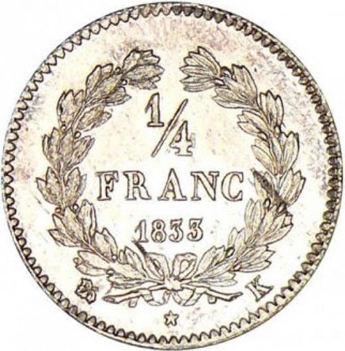 1/4 Franc Reverse Image minted in FRANCE in 1833K (1830-1848 - Louis Philippe I)  - The Coin Database