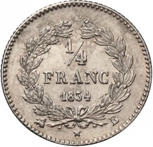1/4 Franc Reverse Image minted in FRANCE in 1834B (1830-1848 - Louis Philippe I)  - The Coin Database