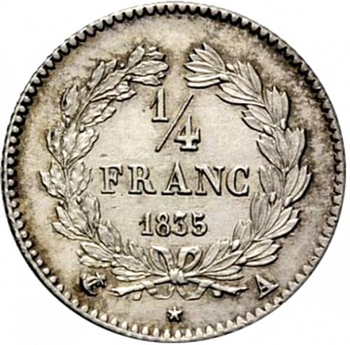 1/4 Franc Reverse Image minted in FRANCE in 1835A (1830-1848 - Louis Philippe I)  - The Coin Database
