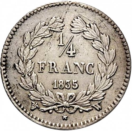 1/4 Franc Reverse Image minted in FRANCE in 1835W (1830-1848 - Louis Philippe I)  - The Coin Database