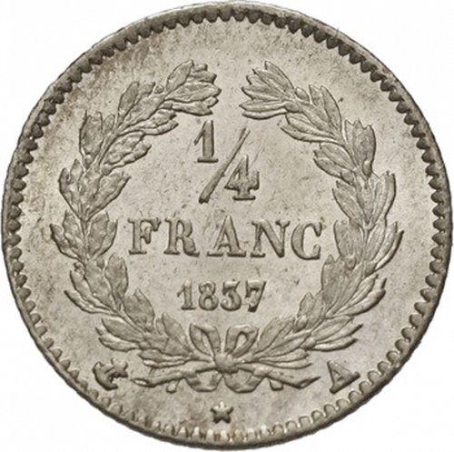 1/4 Franc Reverse Image minted in FRANCE in 1837A (1830-1848 - Louis Philippe I)  - The Coin Database