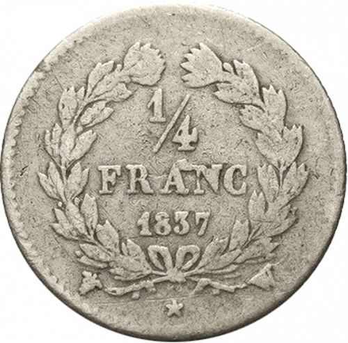 1/4 Franc Reverse Image minted in FRANCE in 1837W (1830-1848 - Louis Philippe I)  - The Coin Database