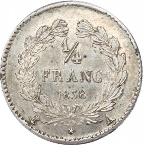 1/4 Franc Reverse Image minted in FRANCE in 1838A (1830-1848 - Louis Philippe I)  - The Coin Database
