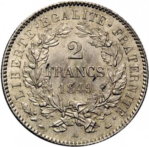 2 Francs Reverse Image minted in FRANCE in 1849A (1848-1852 - Second Republic)  - The Coin Database