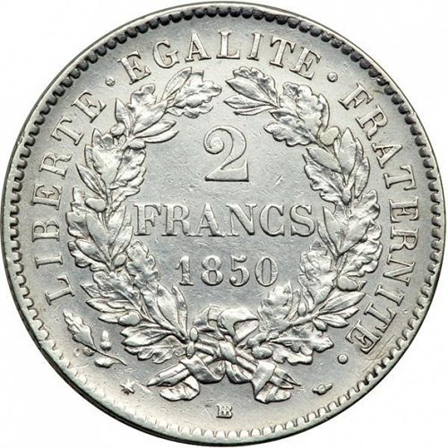 2 Francs Reverse Image minted in FRANCE in 1850BB (1848-1852 - Second Republic)  - The Coin Database