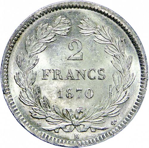 2 Francs Reverse Image minted in FRANCE in 1870K (1871-1940 - Third Republic)  - The Coin Database