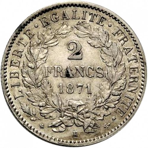 2 Francs Reverse Image minted in FRANCE in 1871A (1871-1940 - Third Republic)  - The Coin Database
