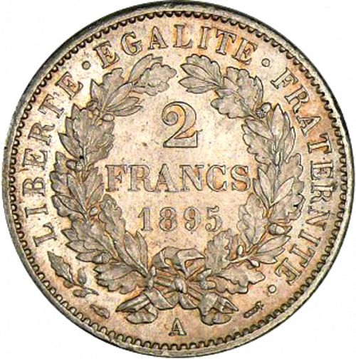 2 Francs Reverse Image minted in FRANCE in 1895A (1871-1940 - Third Republic)  - The Coin Database