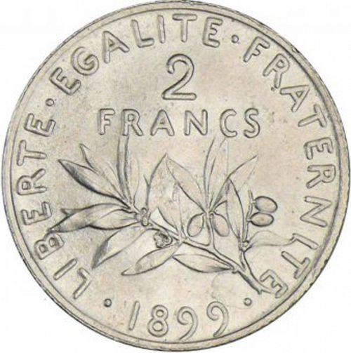 2 Francs Reverse Image minted in FRANCE in 1899 (1871-1940 - Third Republic)  - The Coin Database