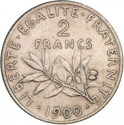2 Francs Reverse Image minted in FRANCE in 1900 (1871-1940 - Third Republic)  - The Coin Database