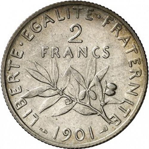 2 Francs Reverse Image minted in FRANCE in 1901 (1871-1940 - Third Republic)  - The Coin Database
