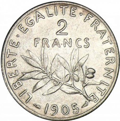 2 Francs Reverse Image minted in FRANCE in 1905 (1871-1940 - Third Republic)  - The Coin Database